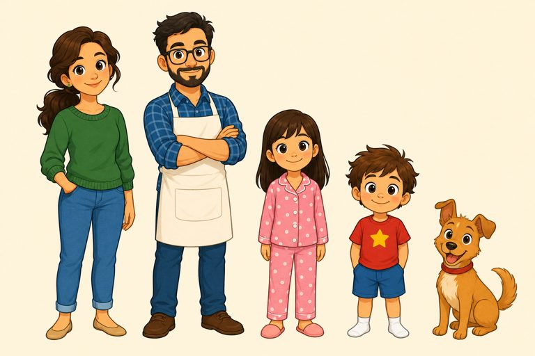 Personagens desenhados da família